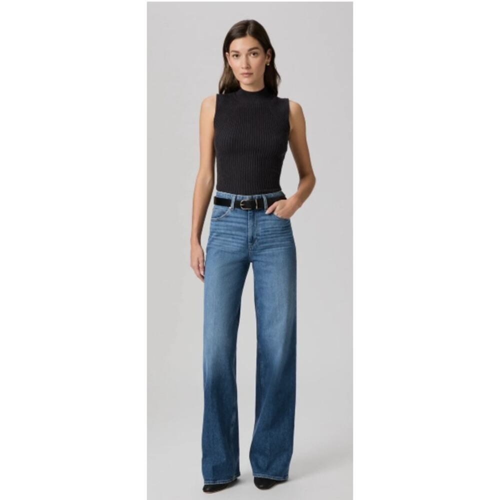 PAIGE Sasha Wide Leg Jeans Size 31 Stefania Distressed High Rise Denim